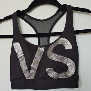 Victoria's Secret Sport Black Sports Bra with Silver Bold Lettering VS Small